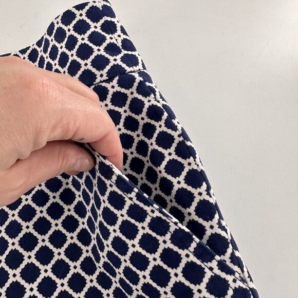 Chadwicks Of Boston 8 Geometric Print Navy White Cotton Blend Skirt Side Pockets - Picture 5 of 12